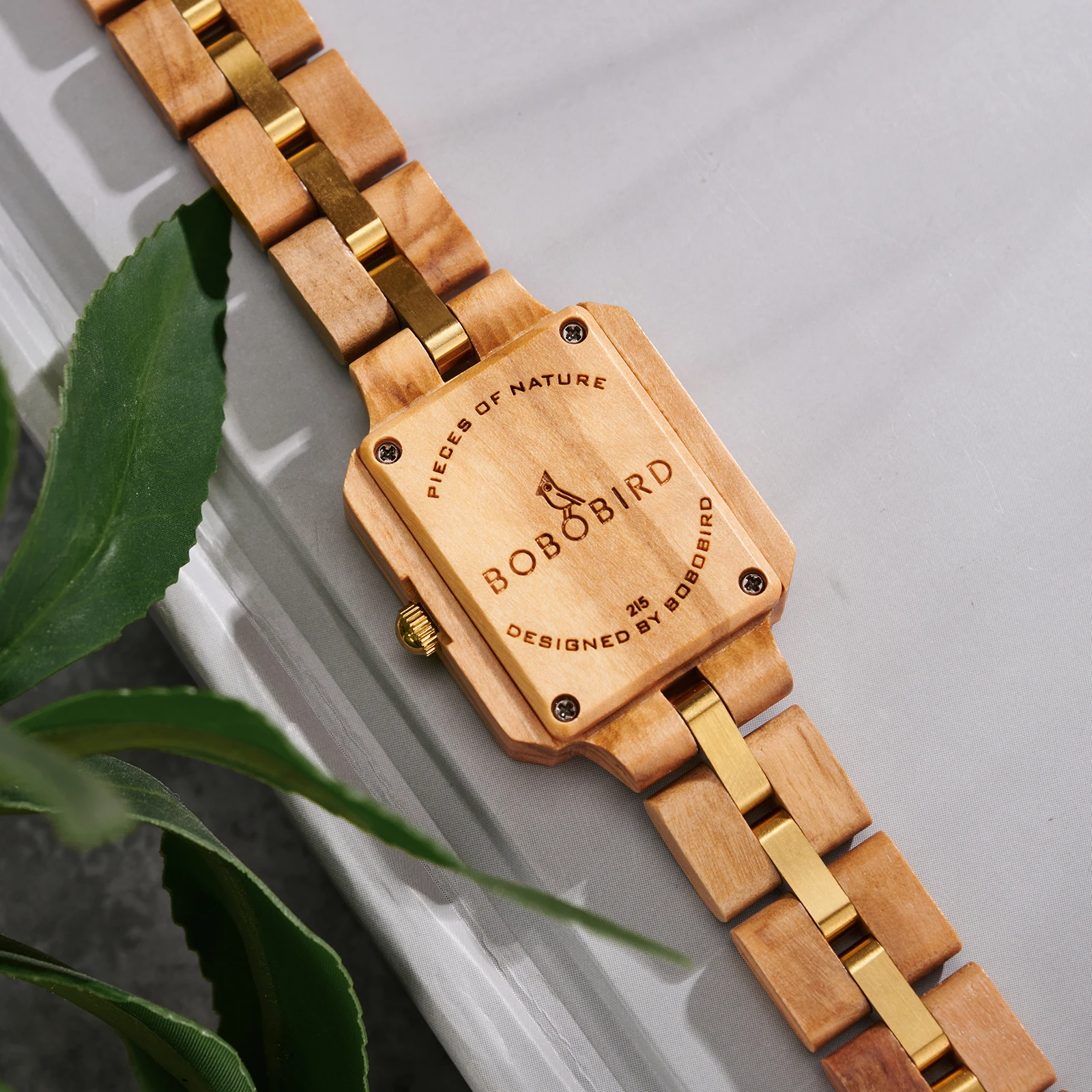 Wood Watch Women Natural Wooden Watch Shell Dial Square Face Gold Hands Roman Numeral Vintage Quartz Wristwatch Wooden Bracelet