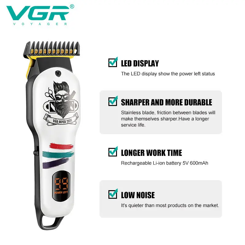 Profissional Aparador De Pêlos Para Homens, Barba Barbeador, Cortador De Cabelo, Navalha Elétrica, Máquina De Corte, Corte De Cabelo, VGR-971