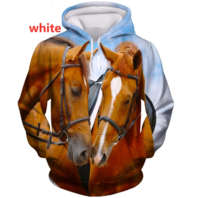 Handsome Animal Horses Graphic Hoodies Mens Clothing Women Casual Fashion Streetwear Tops Kids Funny Sweatshirt Y2k Clothes