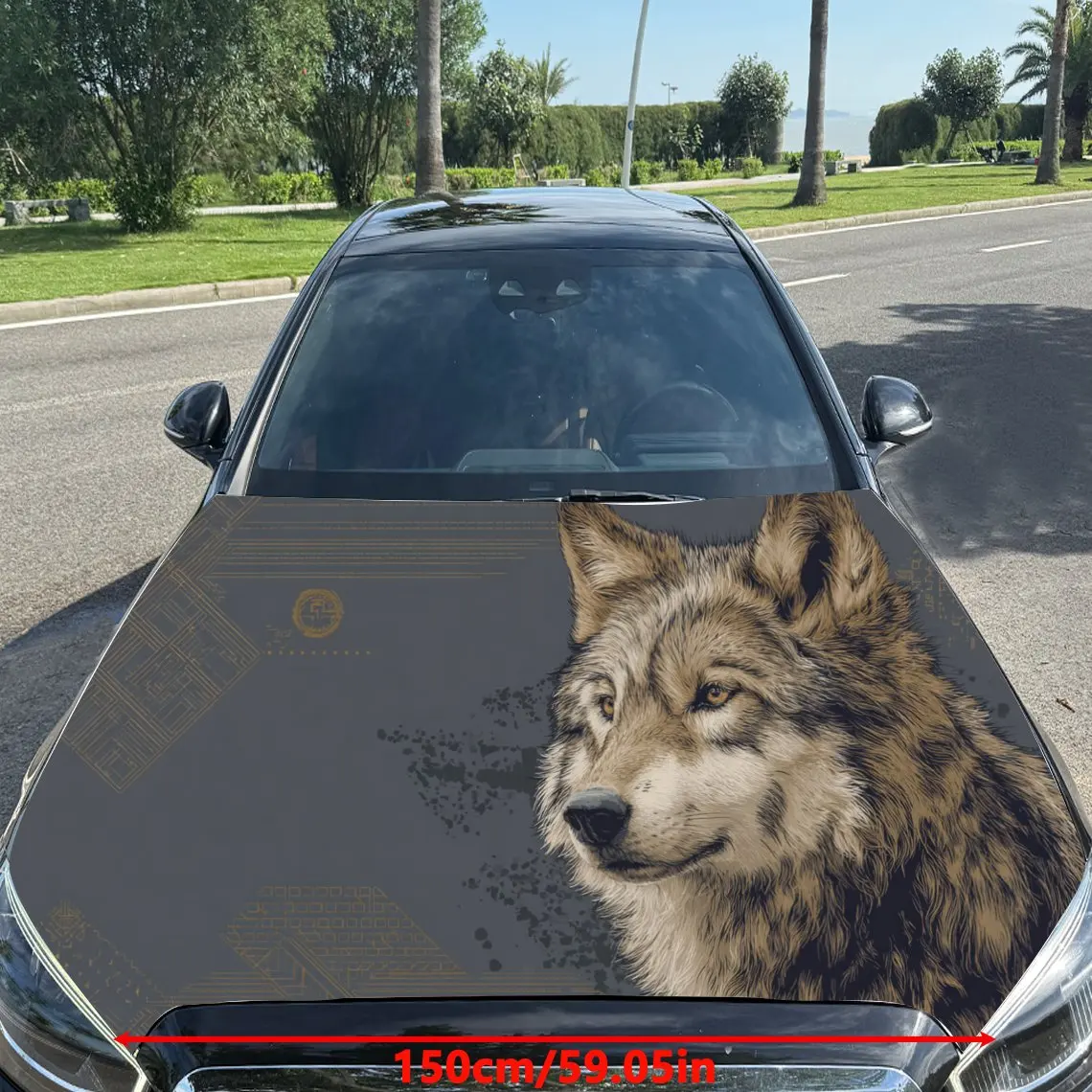 Car Decals Wolf with Minimalist Textured Background & Artistic, Refined Visual Details Car Hood Sticker, Waterproof Self - Adhes