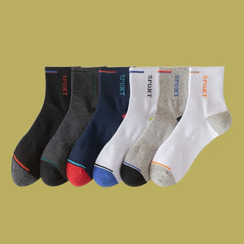 5/10 Pairs 2024 New Mid-tube Socks Sweat-absorbent Breathable Student Four Seasons Sports Socks Men's Solid Color Socks