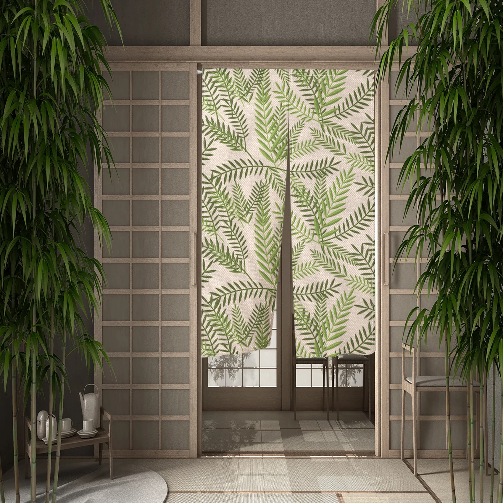 

Зеленая дверная занавеска с растительным узором в японском стиле, декоративная занавеска-перегородка для кухни, спальни, входной двери, норен, кортинас