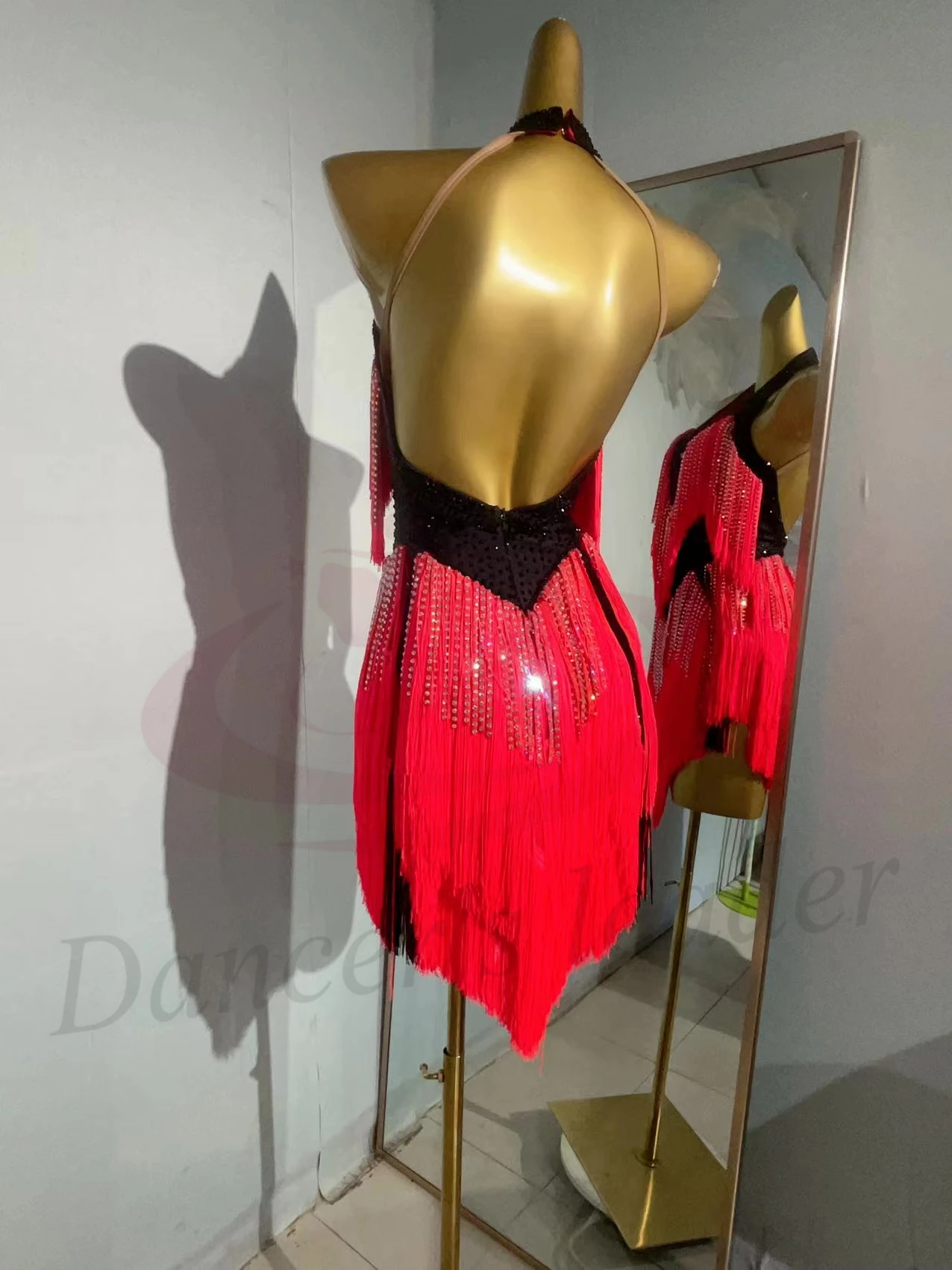 Traje de baile latino con diamantes de imitación para mujer, vestido personalizado de gama alta con tira de diamantes y borlas, vestido de actuación de Samba