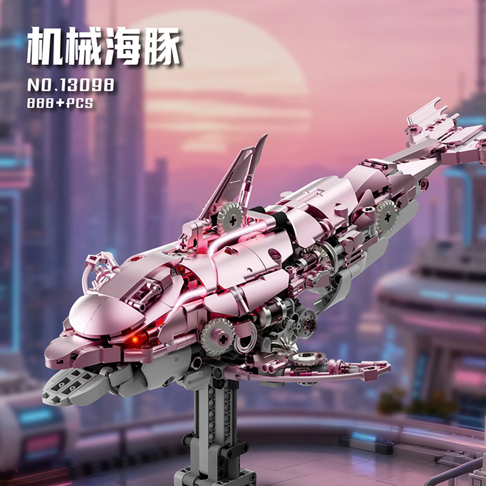 Modello di delfino meccanico Modello di blocchi di costruzione Animale marino creativo Mosasaurus Assemblaggio Ornamento educativo MOC Giocattoli di mattoni