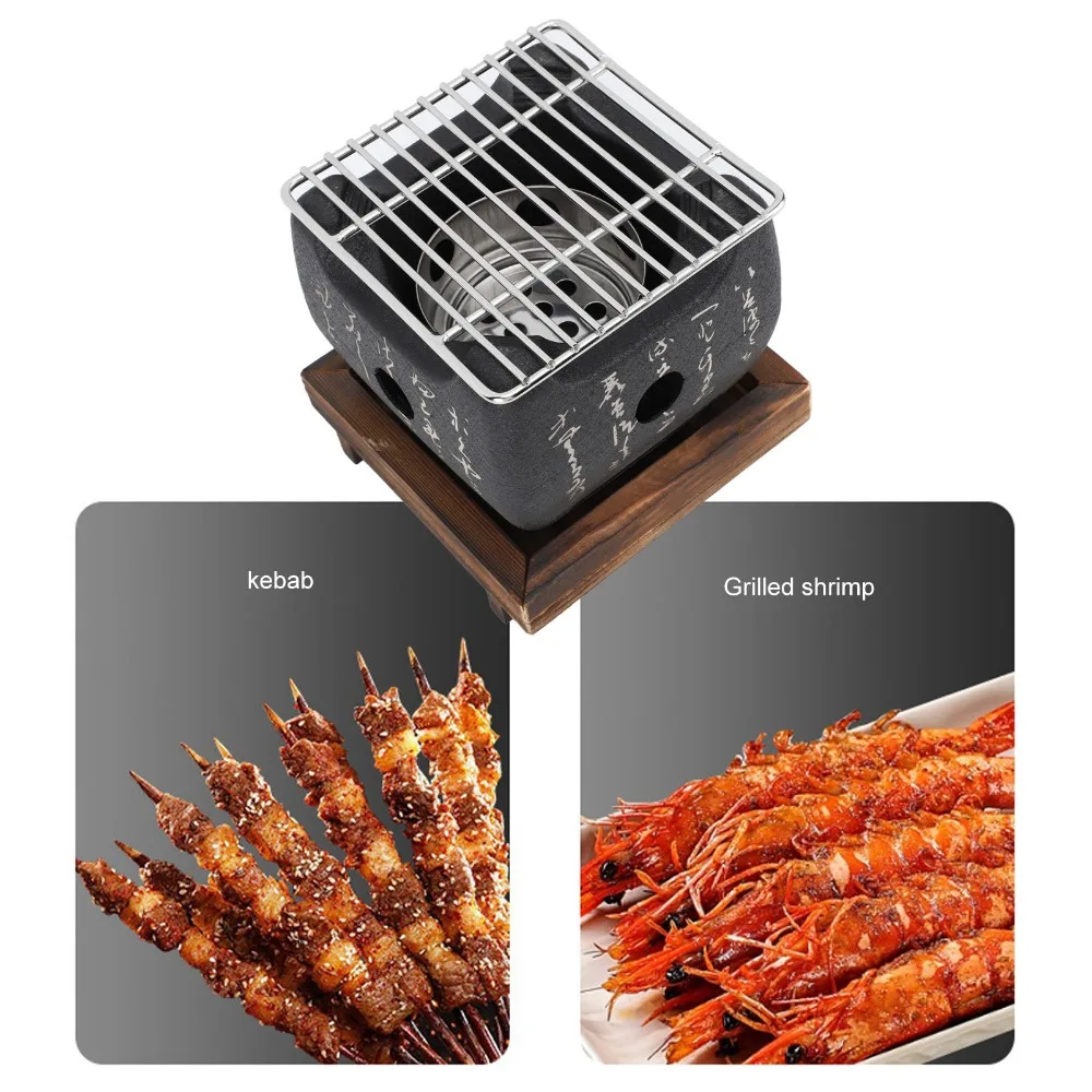 Japanese text mini barbecue grill charcoal grill pan home barbecue meat grills charcoal stove rice cake stove large square