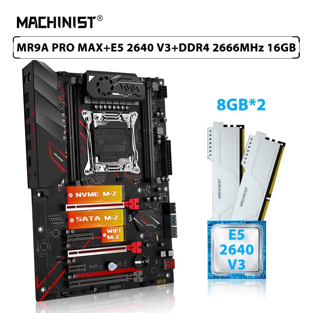 MACHINIST X99 MR9A PRO MAX Motherboard Set LGA 2011-3 Kit Xeon E5 2640 V3 Processor CPU DDR4 16GB(2*8GB) 2666MHz RAM Memory NVME