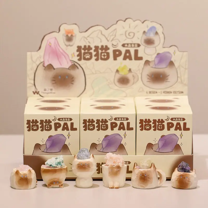 

PAL Cat Crystal Raw Stone Blind Box Cartoon Cute Lucky Desk Decor Car Interior Ornament Gift For Cat Lovers Friends Family