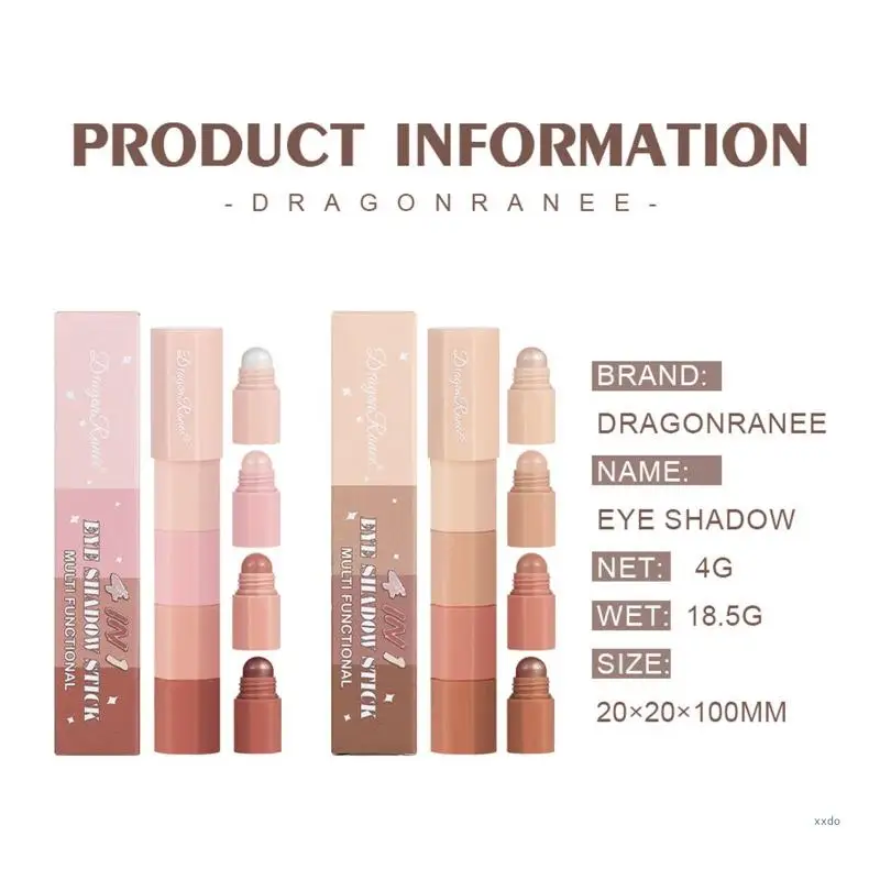 Dragon Ranee 4 In 1 Eyeshadow Sticks Set Shimmering Matte Eye Pencils Highlighters Contouring Face Multi-Stick Makeup