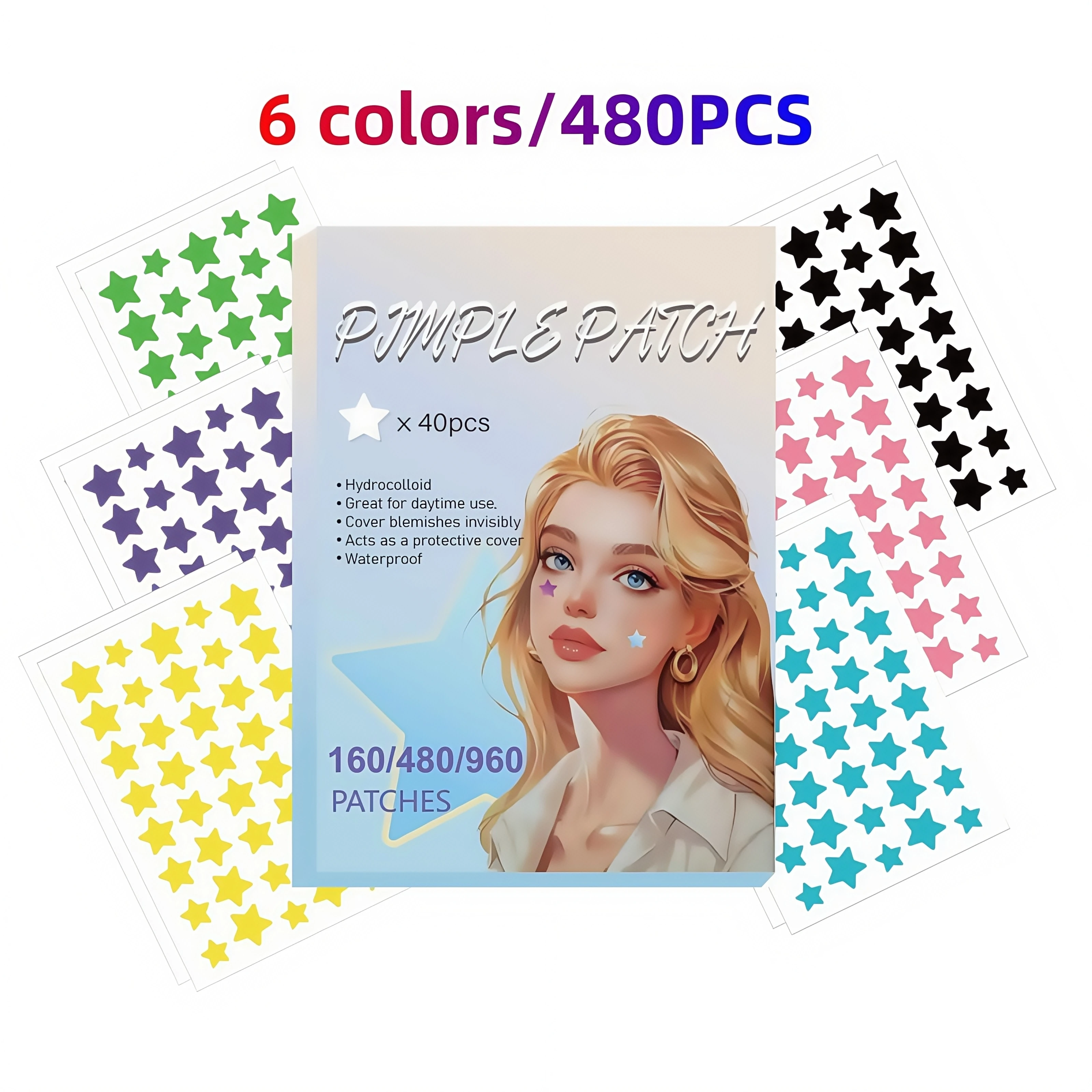 160-480-960PCS Rondom colors Star Ultra Thin Medical Acne Pimple Patches Invisible Blemish Cover Daily Facial Care