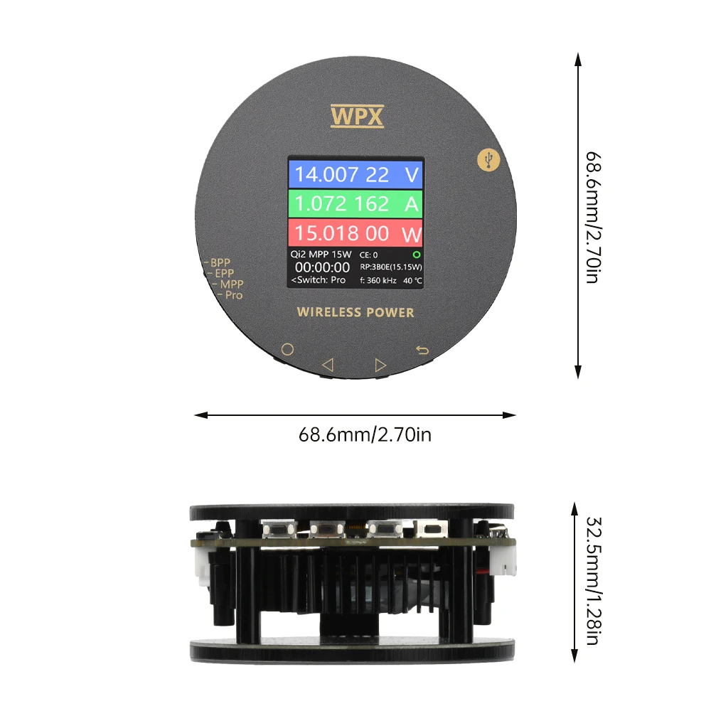 Magnetic Wireless Charging Tester, 1.54-inch LCD Digital Voltmeter, Ammeter and Wattmeter, Qi2 MPP 15W Fast Charging Protocol