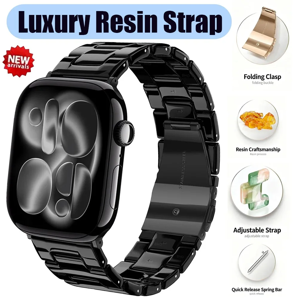 Luxuriöses Harz-Armband für Apple Watch Ultra 3 2 49mm 11 10 42/46mm Komfortables Band für iWatch Series 9 7 8 6 5 SE3 45mm 41mm 40mm 44mm