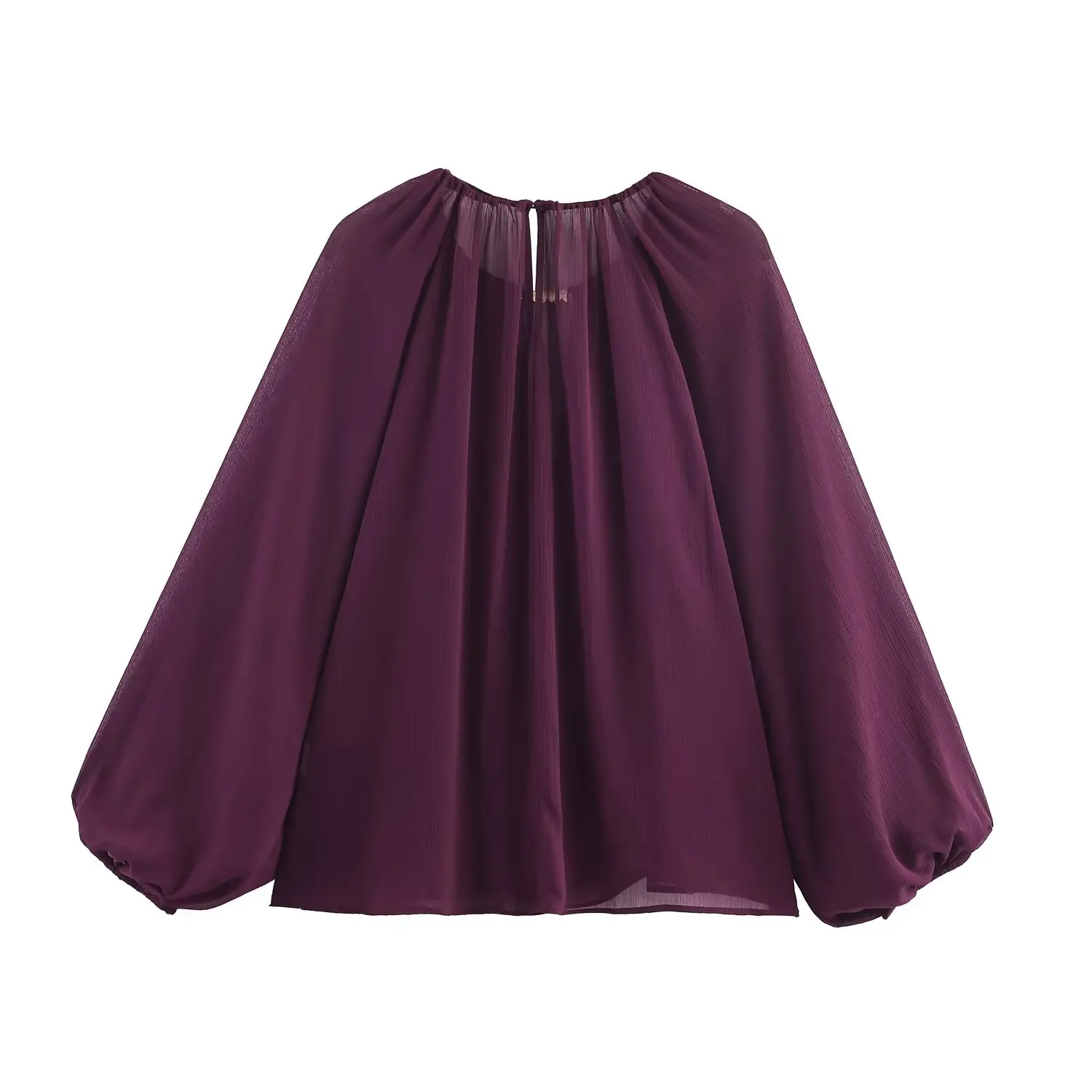 KONDALA Chic 2025 Woman Semi-transparent Blouse Casual Fashion Pleated Elegant Vintage Button Autumn O-Neck Loose Modern Shirt