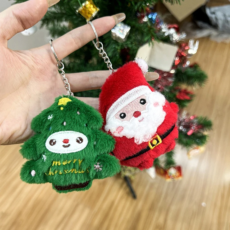 LLavero de muñeco de nieve de Papá Noel de felpa de dibujos animados, decoraciones colgantes para bolso, llaveros de coche, accesorios, regalos de Navidad para amigos