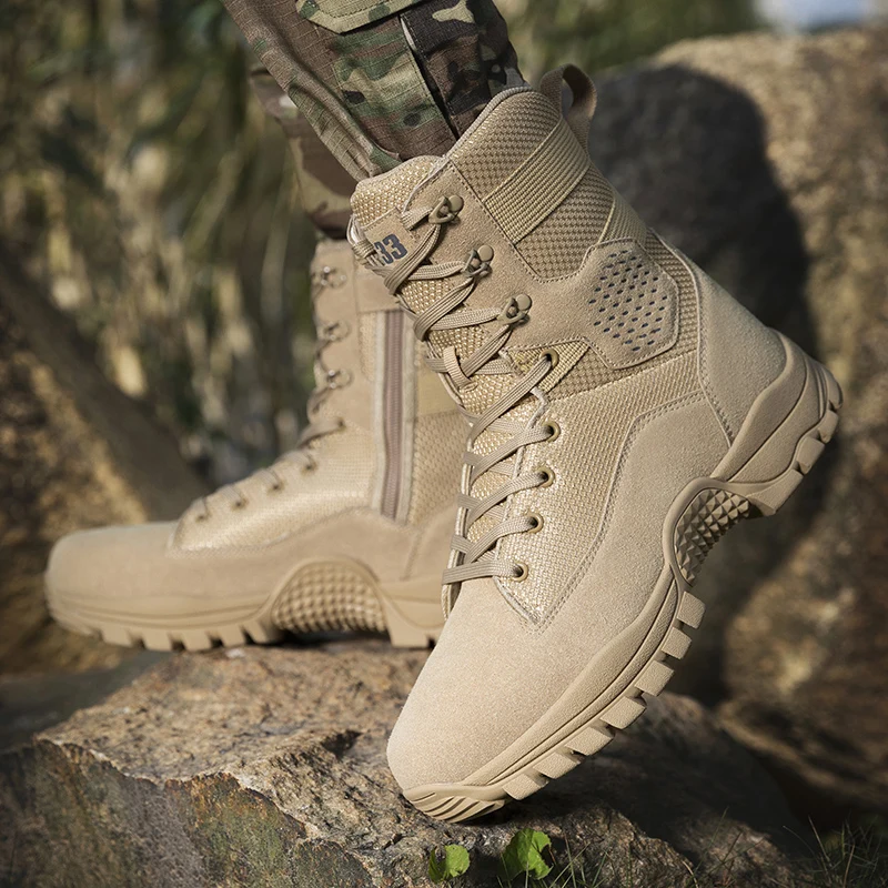 Male Desert Combat Boots Side Zipper Male Boots Outdoors Men\'s Hiking Boots Training Tactical Boots Wear Resistant Men Shoes