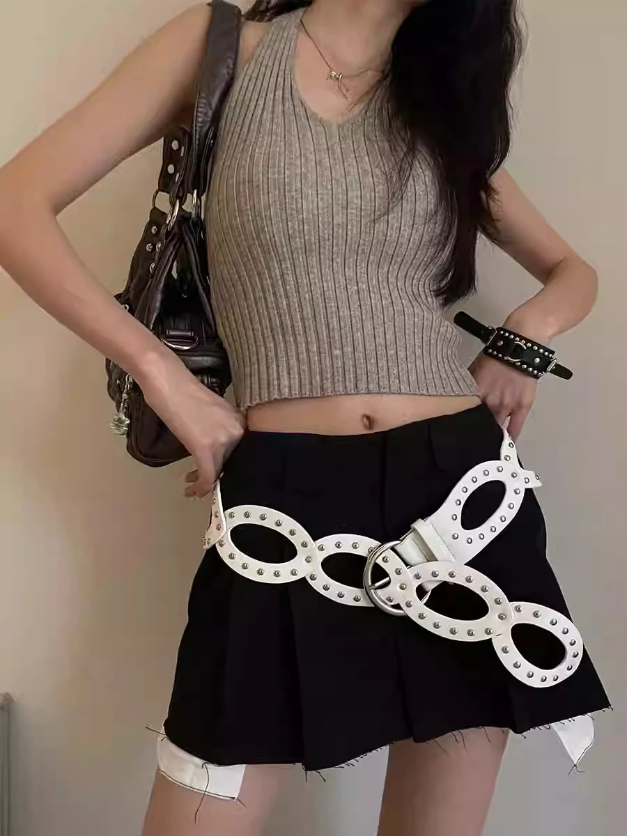 Rivet Oval Belt Women\'s Version Of Korean Personality Hollowed-Out High-Class Feeling With Dress Belt Fashion