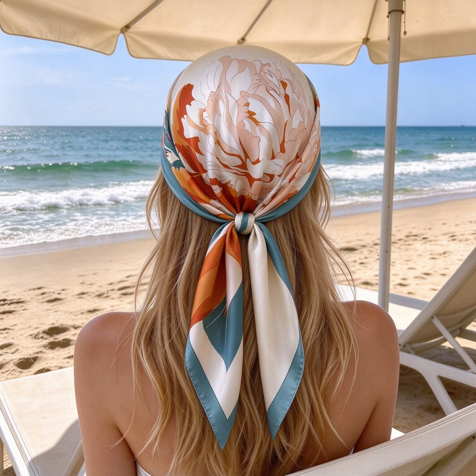 Luxury Floral Print Square Scarf for Women Decorate Neck Ties Kerchief Lady Summer Beach Hijab Female Neckerchief Wraps