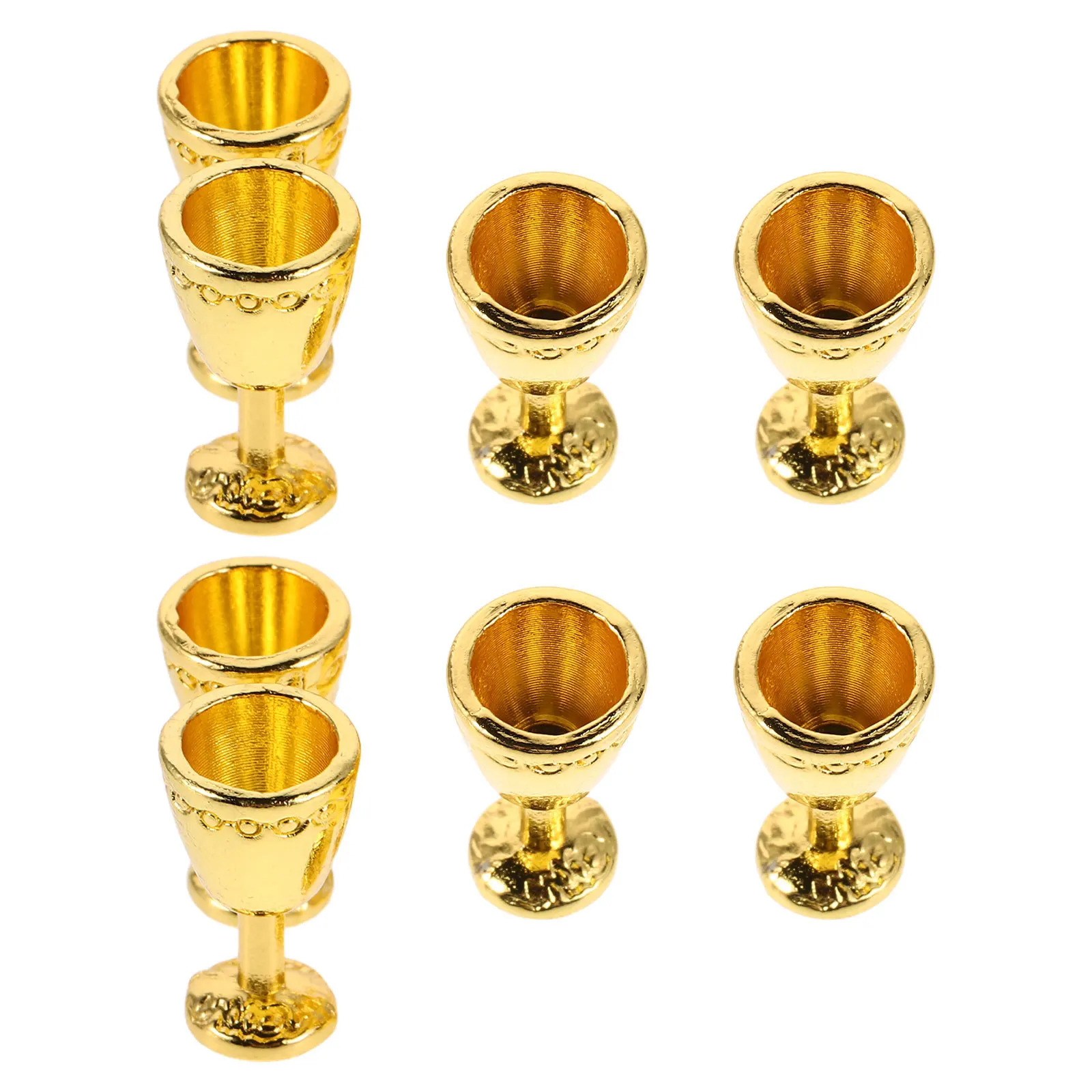 8Pcs Miniatur Wein Becher Legierung Vintage Geprägte Mini Tassen Küche Versorgung Puppenhaus Party Dekorationen Mini Teetasse