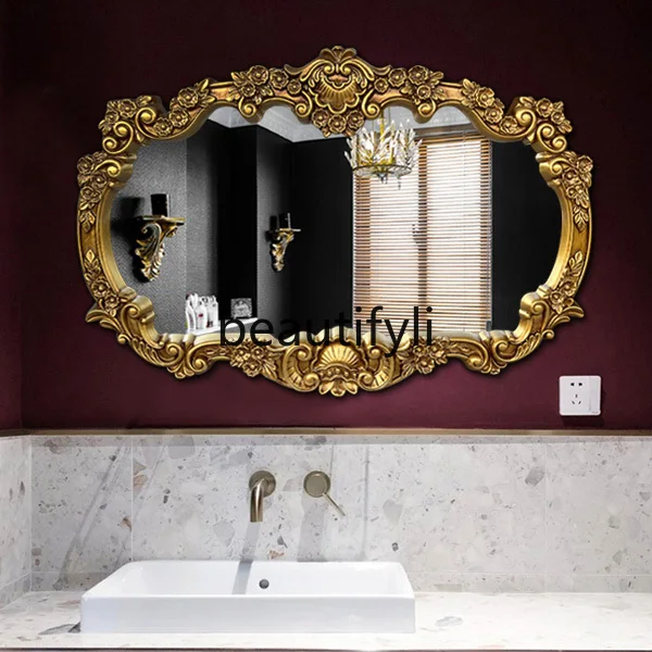

European American retro carved luxury bathroom mirror bathroom wall mirror villa decorative mirror