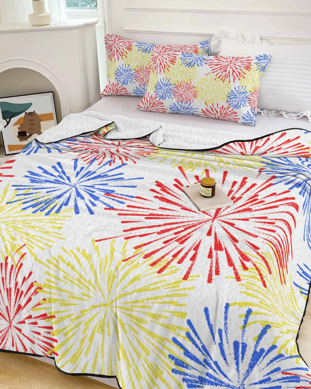 

Red Fireworks White Summer Cooling Quilt Air Condition Blanket Comfortable Lightweight Bedroom Thin Quilt