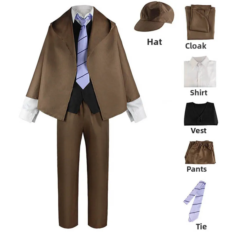Edogawa Ranpo Cosplay Kostüm Detektiv Komplettset Anzug Outfits mit Hut Anime Cosplay BSD für Halloween Comic-Con