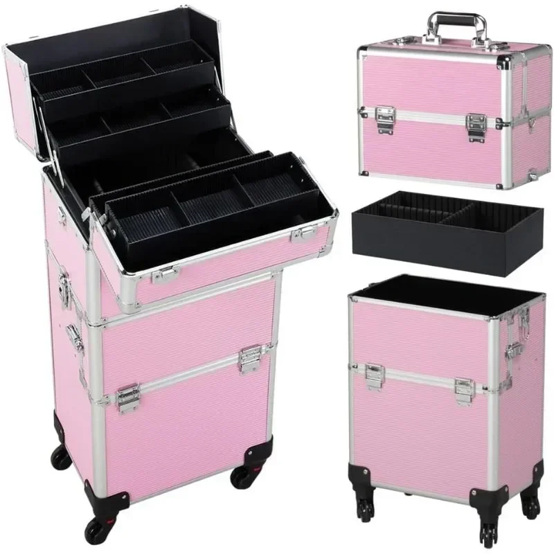 

#For 3 In 1 Aluminum Professional Rolling Cosmetic Case, Beauty Storage Trolley, Make Up Storage Organizer, Makeup Travel&