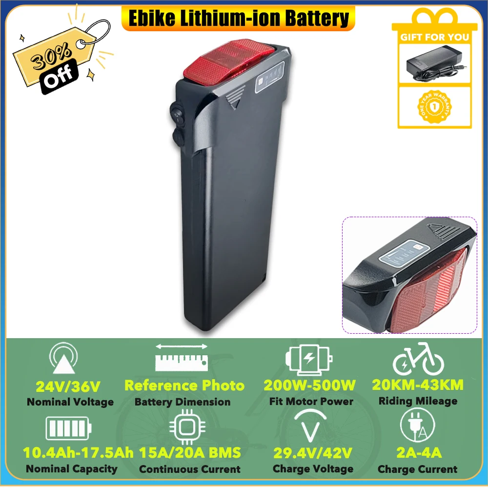 

Rear Rack Carrier Ebike Battery 36V 10.4Ah 12Ah 14Ah Lithium-ion E-bike Battery for Surpass Survaevillenoir Electric Bike