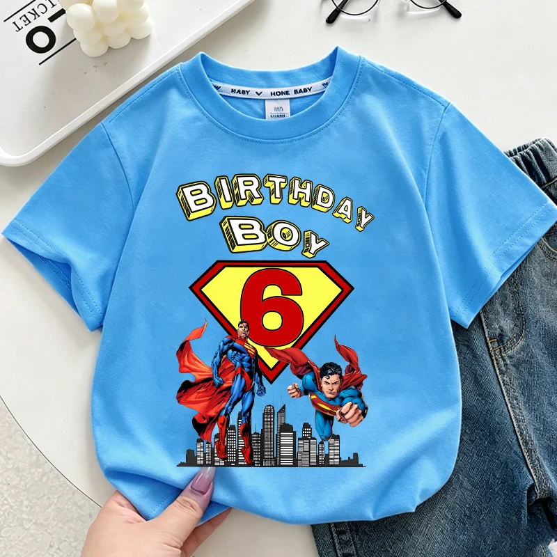 

Super Man Number T Shirt Supermans Birthday Clothes Toddler Boy Girl Summer Short Sleeve Tee Anime Print Children Casual Tops