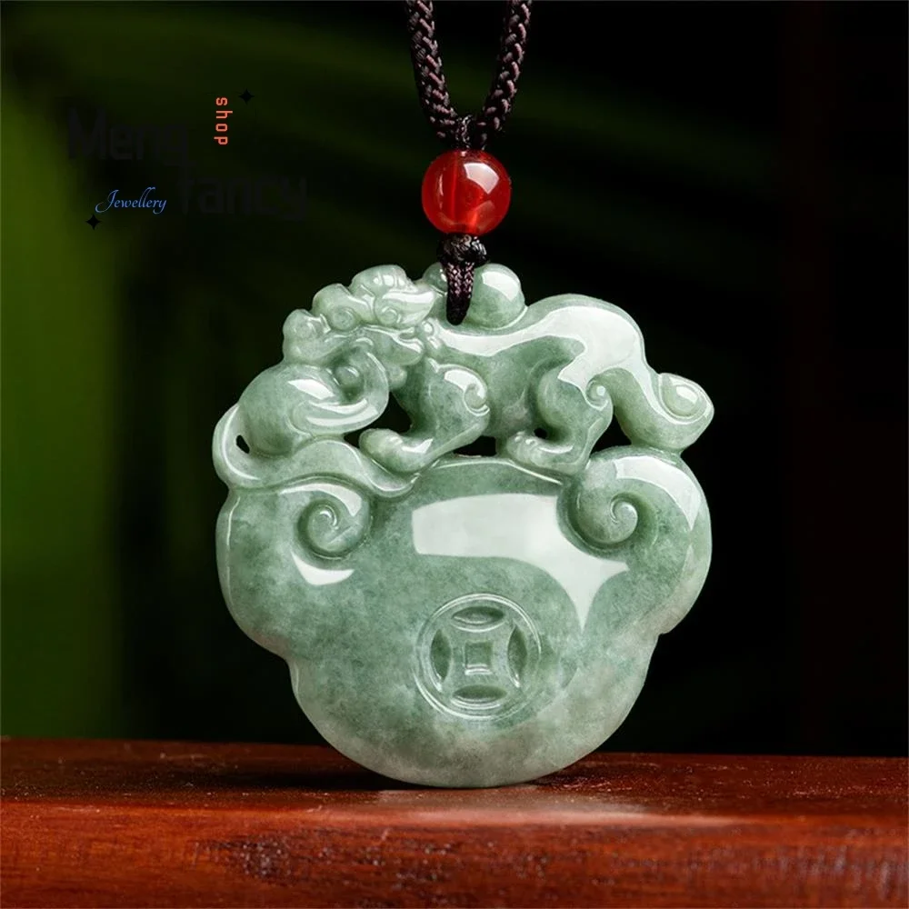 Natural A-goods Jadeite Ruyi Inviting Wealth Pixiu Ice Jade Pendant Simple Retro Best Selling Handicraft Fashion Jewelry Mascots