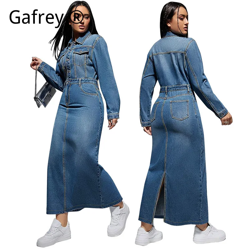 

Fashion Long Sleeve Button Down Lapel Collar Side Slit Maxi Dress for Women, Elegant Party Office Daily Long Dresses 2026 New