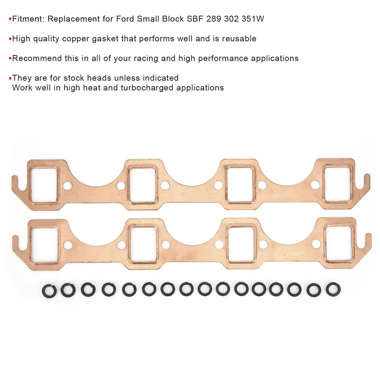 Exhaust Manifold Gasket Set Replacement for Ford Small Block SBF 289 302 351W Auto Parts Exhaust Manifold Gasket Replacement