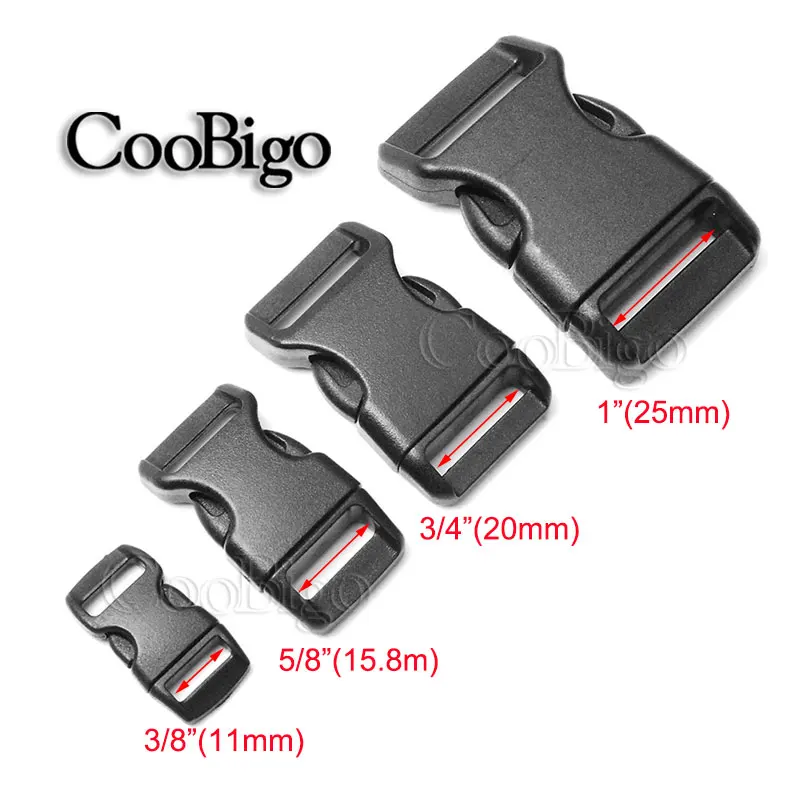 10 pcs Quick Side Release Buckle Clip for Paracord Bracelet Outdoor Backpack Bag Strap 10mm 15mm 20mm 25mm Plastic Black Curved