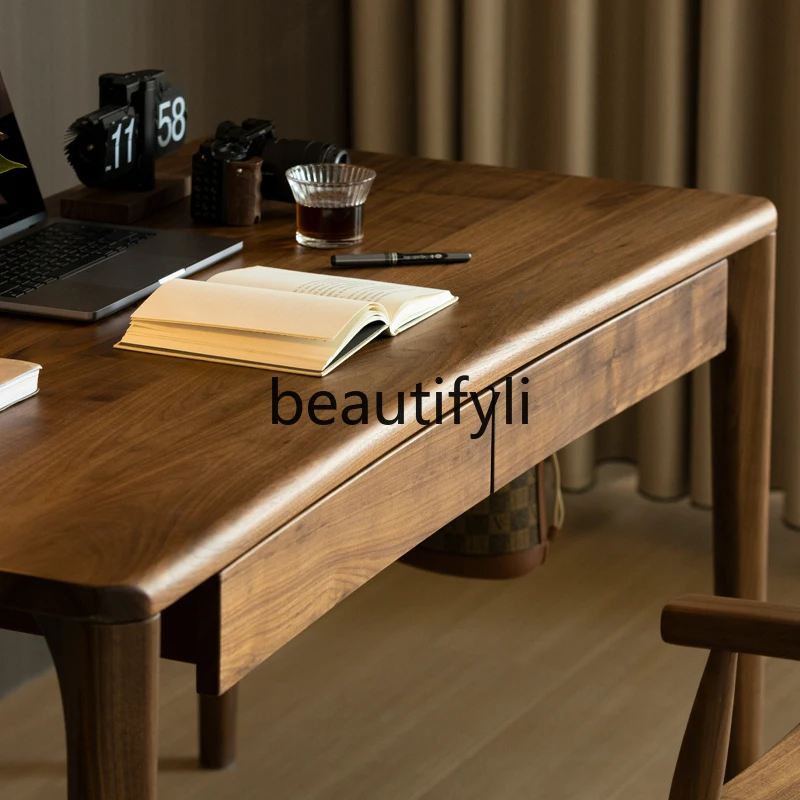 Black walnut desk modern simplicity with drawers home study office computer desk all solid wood