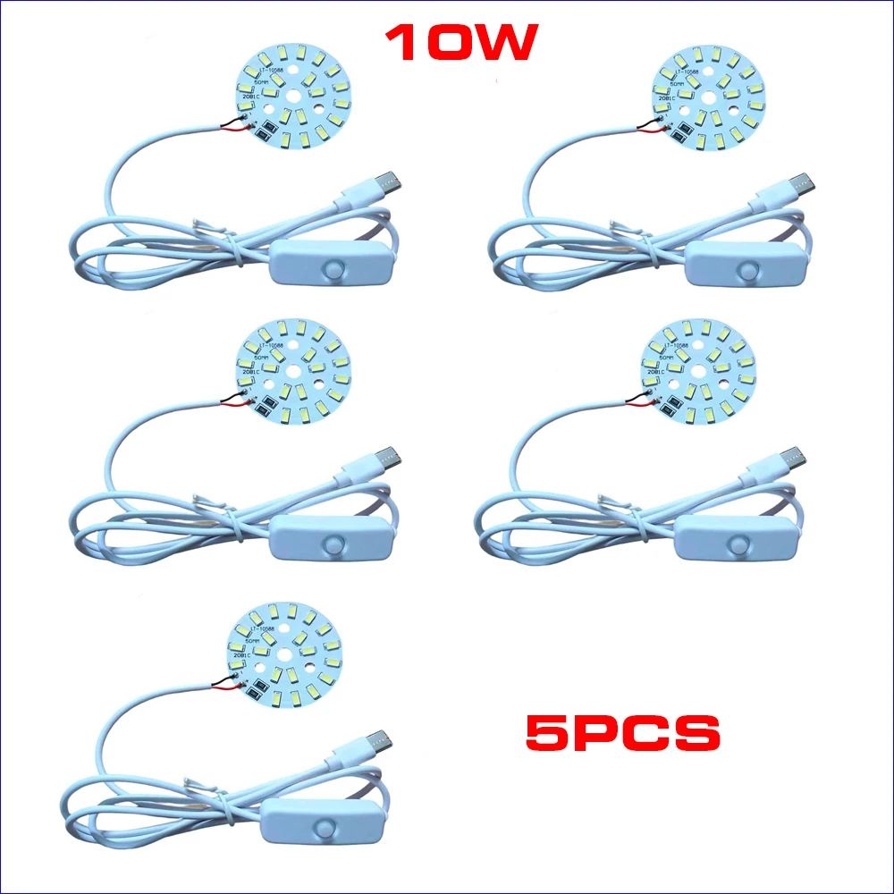 5pcs/10pcs DC5V Type-C Power Input 3000K Or 6500K 1W/2W/3W/5W/10W LED Light Board With 1meter ON/OFF Switch White Cable