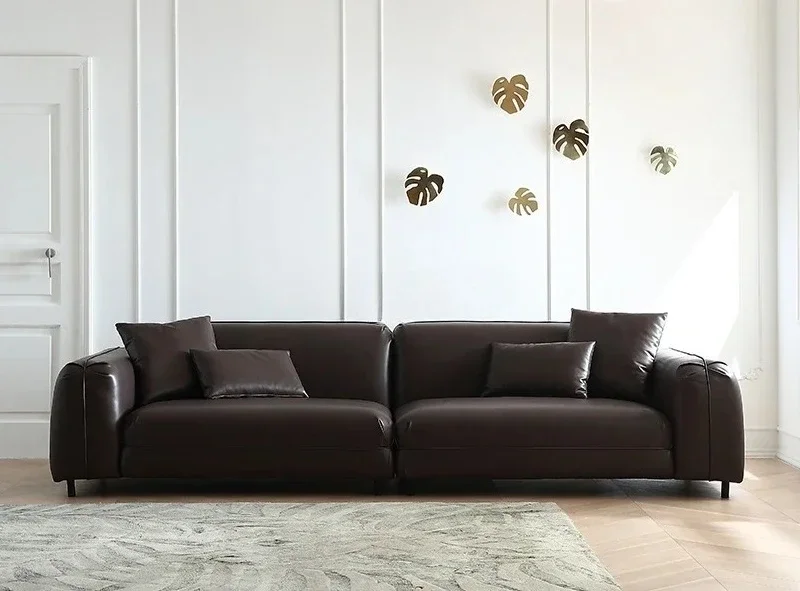 Modern simple small apartment living room straight row four people first layer cowhide sofa