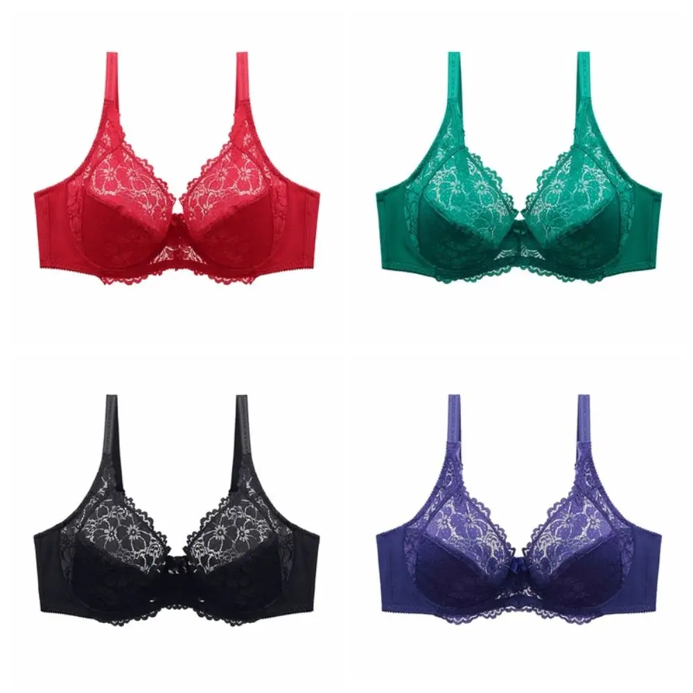 Comfortable Large Size Lace Flower Bra Breathable Thin Women's Underwear Adjustable Thin Band Push Up Bra Seniors