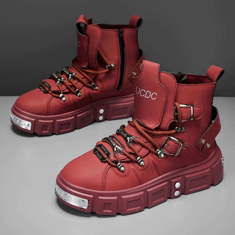 Modische Herren-High-Top-Stiefel, dicke, verschleißfeste Sohle, bequemes Innenfutter. Ideal für Outdoor-Abenteuer, Camping, Wandern. – Detail 10