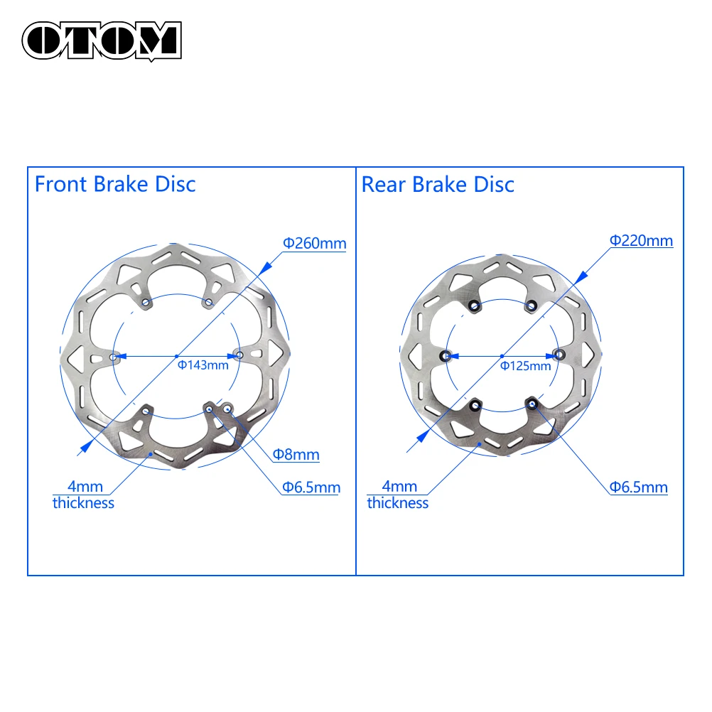 OTOM Motorcycle 260/220mm Front Rear Brake Discs Rotors Steel Disk Set For KTM EXC HUSQVARNA HUSABERG GASGAS EXC EXCF SX SXF XC