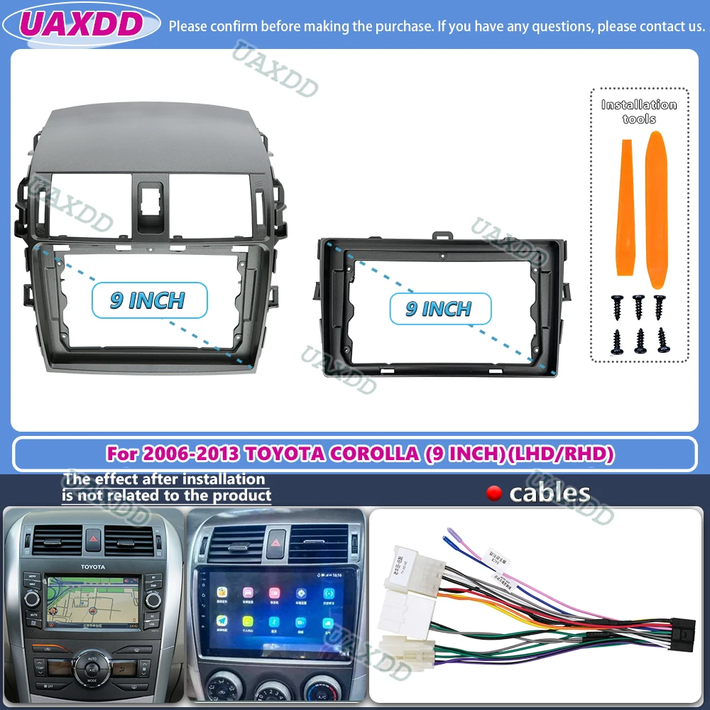 9 Inch Car Frame Band Adapter Android Radio Audio Board Mount Panel Kit for Toyota Corolla Altis 2008-2013 Fascia Cable Video CD