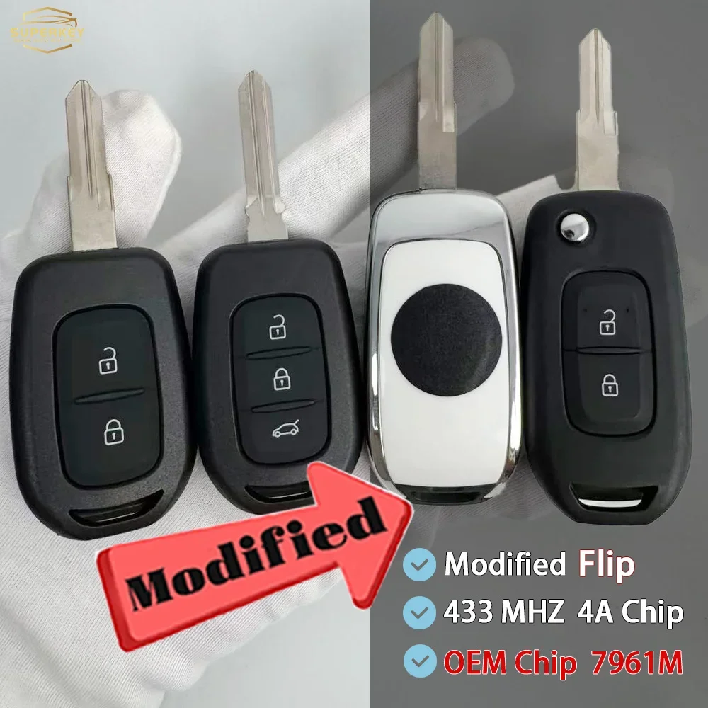 

Модифицированный для Renault Dacia Logan 2 Sandero Lodgy Dokker Trafic Clio4 Duste 4A OEM PCF7961M чип 434 МГц удаленный ключ от машины