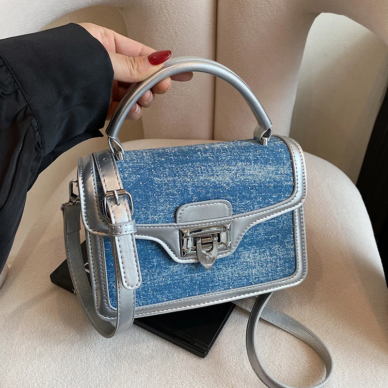 

Small Square Bag For Women Retro Denim Crossbody Bag Famous Brand Handbag Solid Color Pu Leather Lady Shoulder Bag Black Bolsos