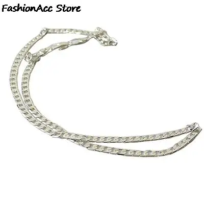 Collar de cadena plana lateral de Plata de Ley 925 para hombres y mujeres, joyería de fiesta