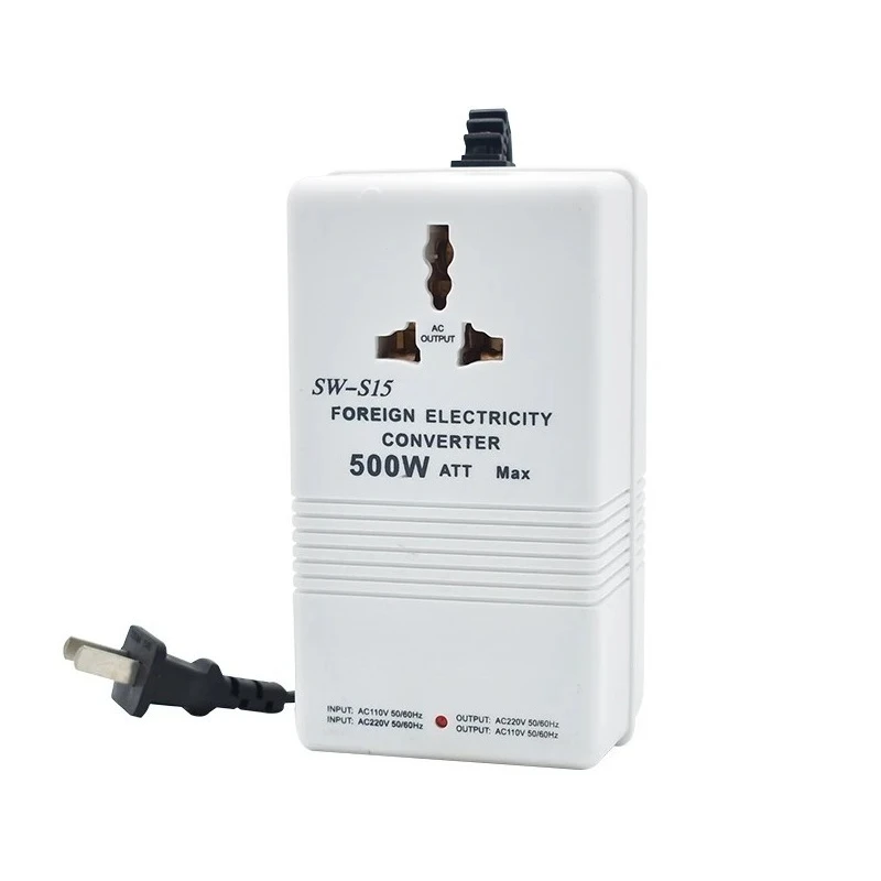 Transformador de voltaje SW-S15 de 500W, convertidor de potencia de doble dirección de 220V-110V/110V-220V, adaptador de viaje para maquinilla de afeitar y cepillo de dientes eléctrico