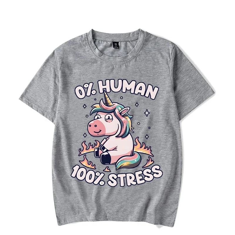 Women Graphic Shirt 0% HUMEN 100% STRESS Short Sleeve Funny Tshirt Girl Print Cute Unicorn Harajuku Fashion Trend Female T-shirt