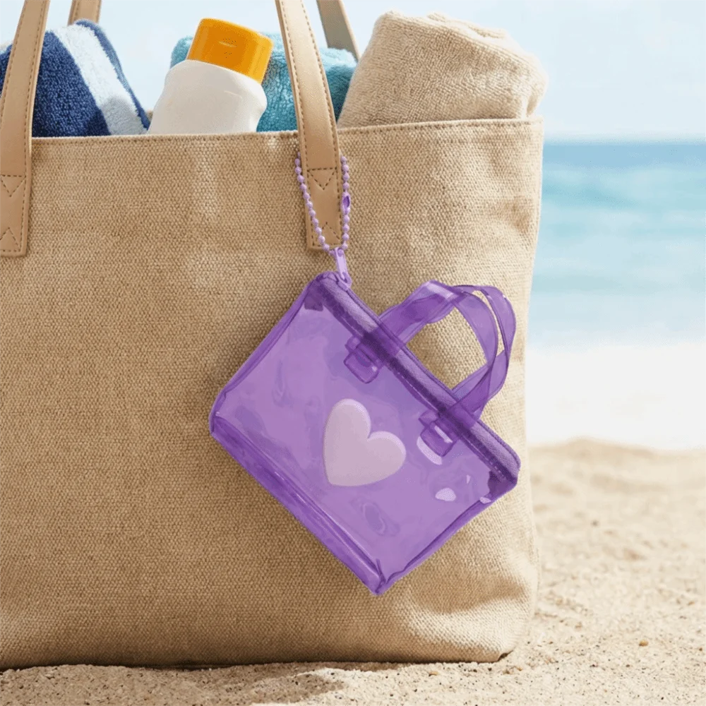 Compact Solid Color Heart-Shaped Storage Bag Mini Waterproof Coin Purse Handheld Keychain Earphone Bag Water Splashing Festival