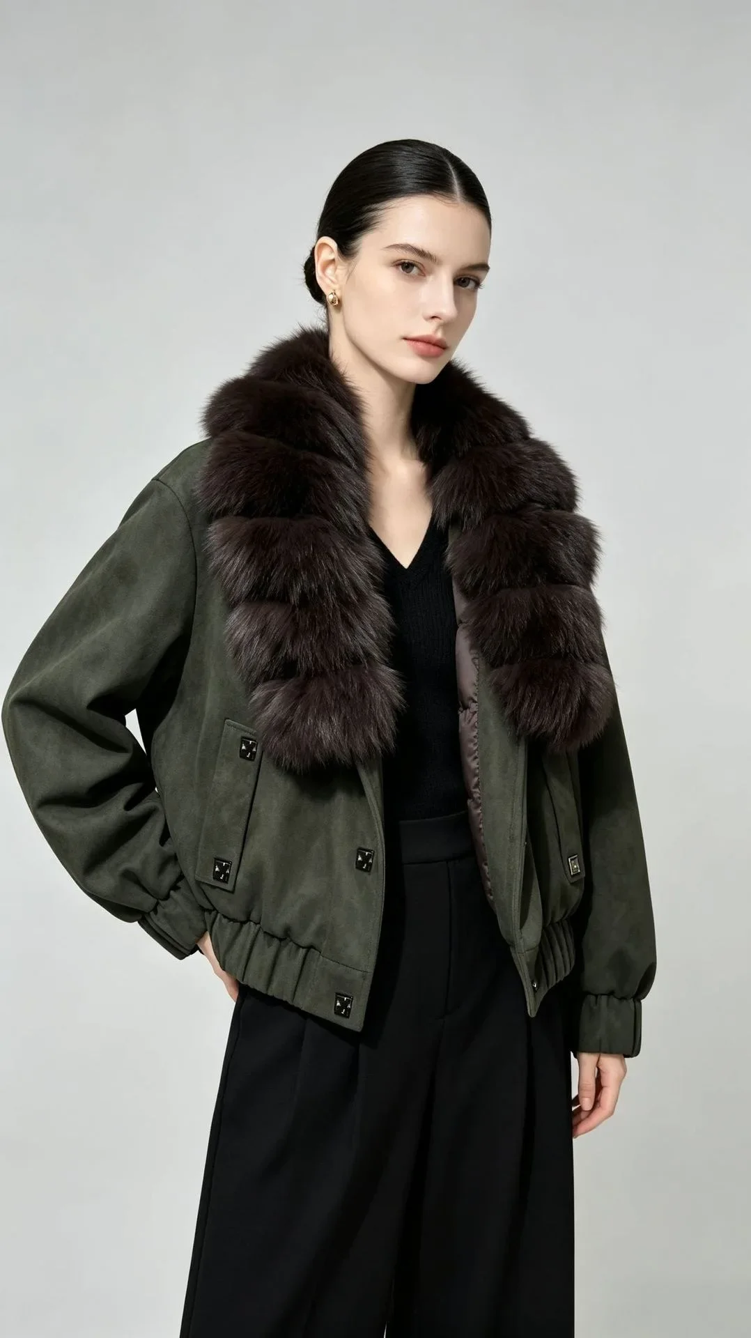 OFTBUY Cropped Elastic Cuff Duck Down Coat Vintage Outerwear New Real Fox Fur Collar Coat Women Button Puffer Jacket Female