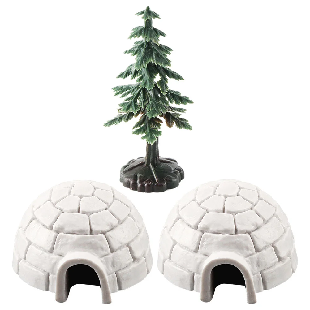 Polar Igloo Christmas Tree Figurines Set Miniature Realistic Mini Ice Houses Toy Playset