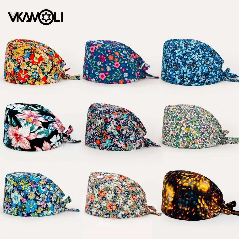 Wholesale prices Women and Men printing Cotton Beauty Salon lab work Hat scrub cap pet shop hat medical scrubs cap nurse cap