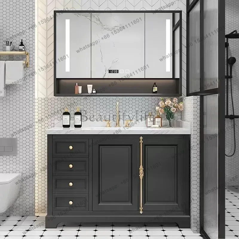 LDNarrow Wall Cabinet Luxury Bathroom Cabinets Rock Ceramic Basin Storage Salon Station Shelf Bathroom Furniture Home
