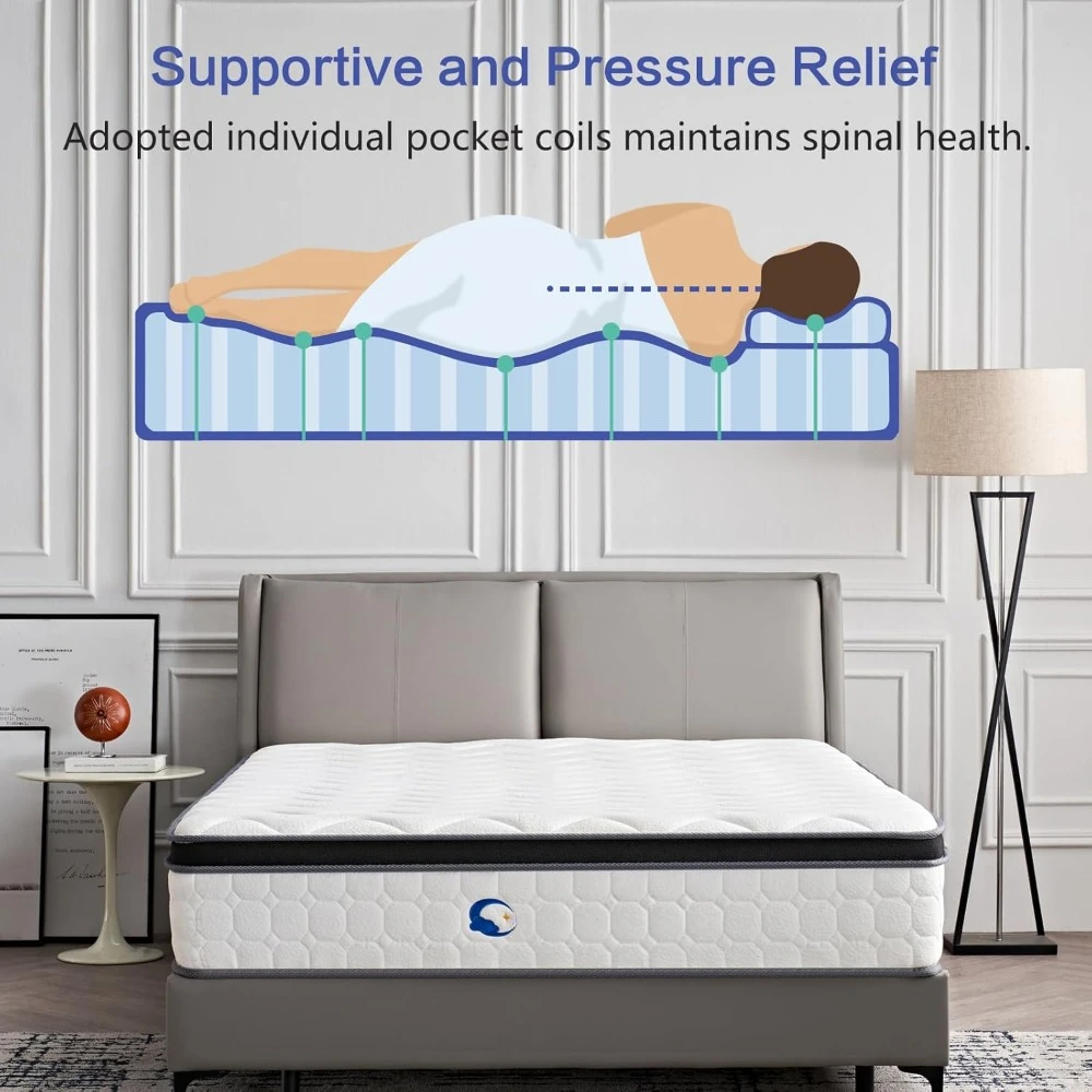 12 Inch Queen Size Hybrid Mattress - Medium Firm, Memory Foam & Pocket Springs,  Motion Isolation