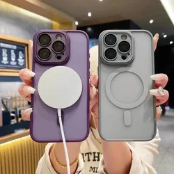 Matte Magnetic Case For iPhone 15 14 13 12 11 16 Pro Max Case for Magsafe Wireless Charging Camera Protection Case